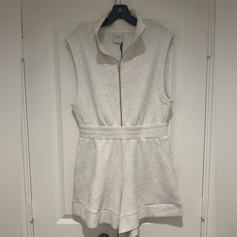 NWT Varley Linvale Playsuit in Ivory Marl Romper Shorts Doublesoft Size Large